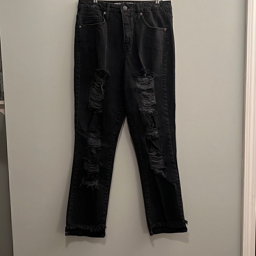 High Rise Black Distress Mom Jeans